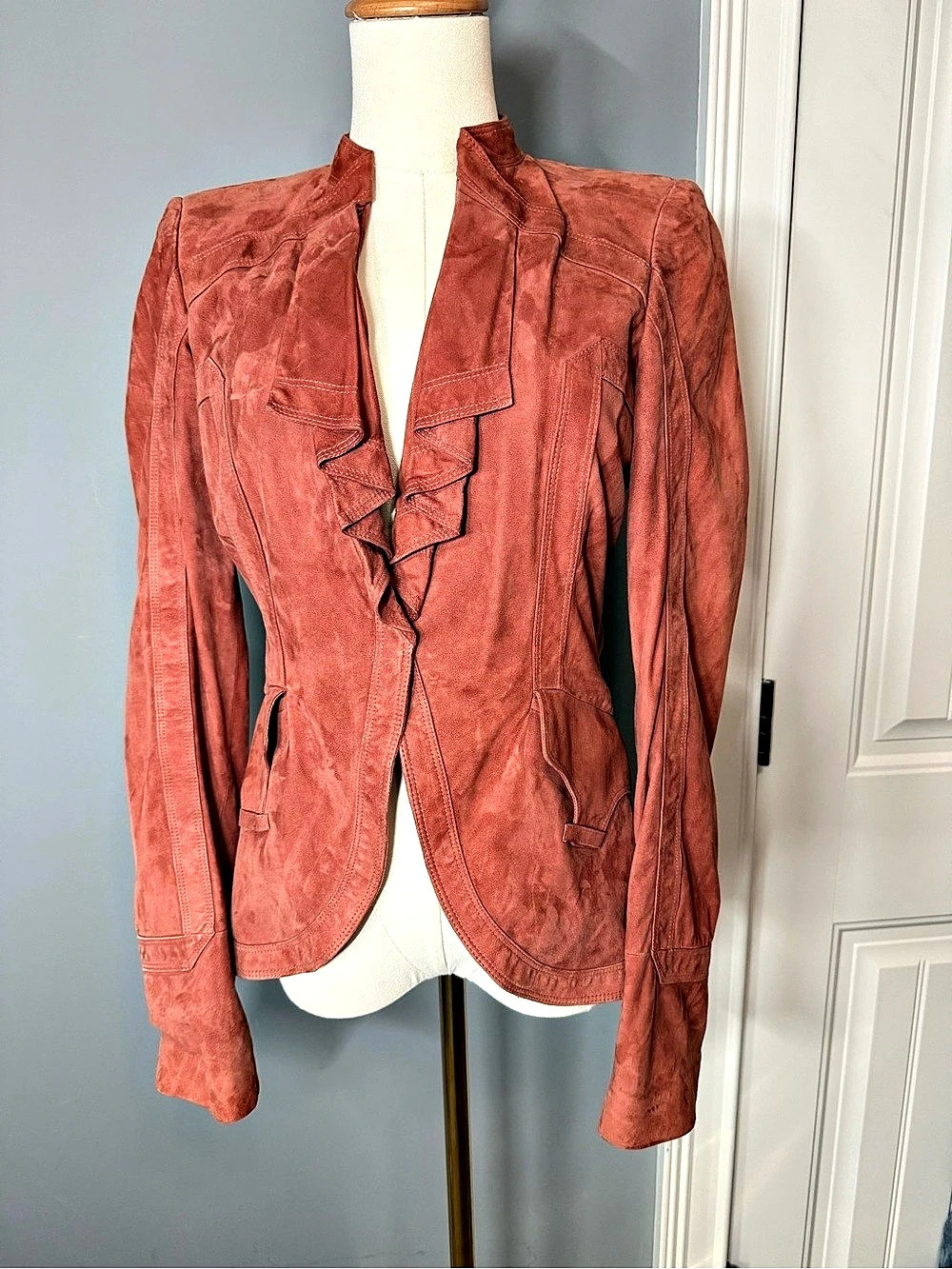 Gucci Leather Ruffle-Front Jacket